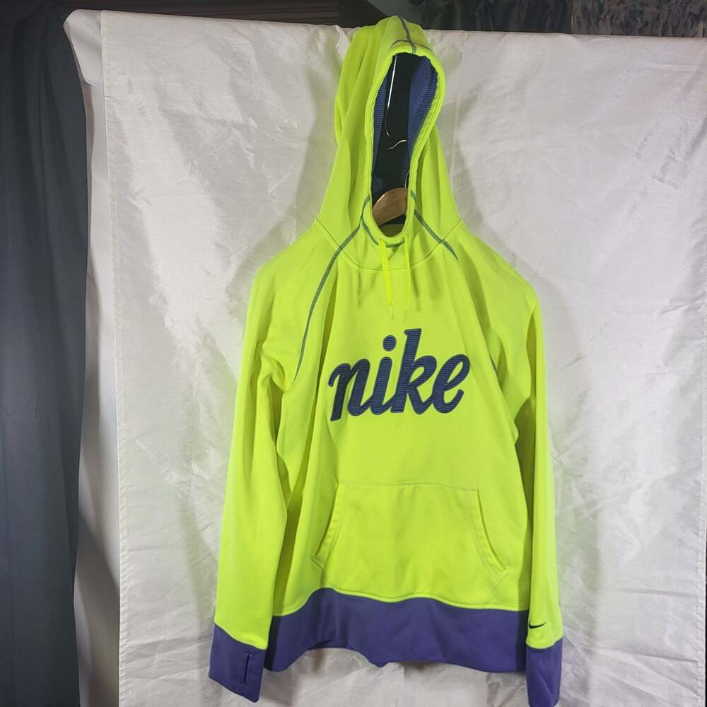 Nike Therma-FIT Volt Yellow & Purple Script Logo Hoodie Size XL
